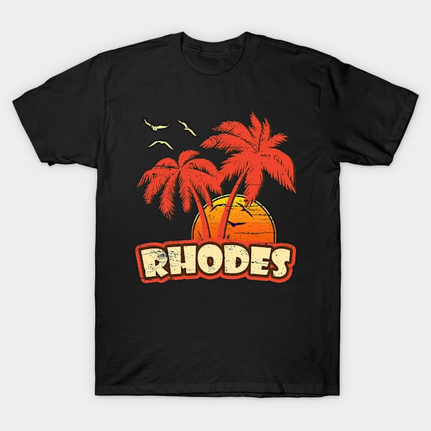 Rhodes Vintage Sunset T-Shirt by bridgewalker